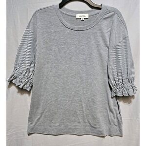 Anthropologie Lea & Viola Women's Blouse M Gray Striped Sleeves